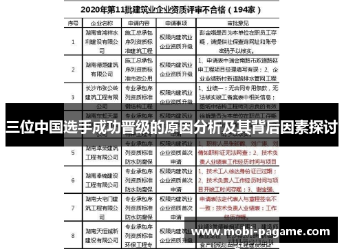 三位中国选手成功晋级的原因分析及其背后因素探讨
