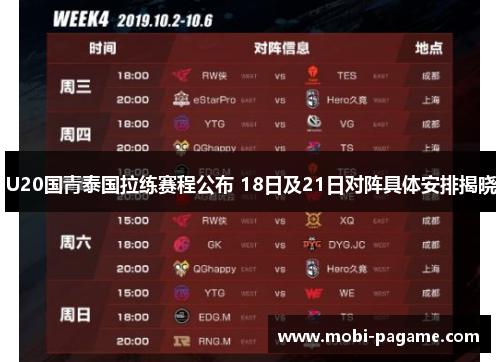 U20国青泰国拉练赛程公布 18日及21日对阵具体安排揭晓