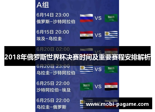 2018年俄罗斯世界杯决赛时间及重要赛程安排解析